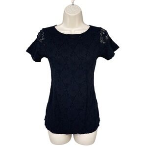 Whimsigoth Top Woman Feminine Romantic Party Retro Lace Stretch USA Size S Black